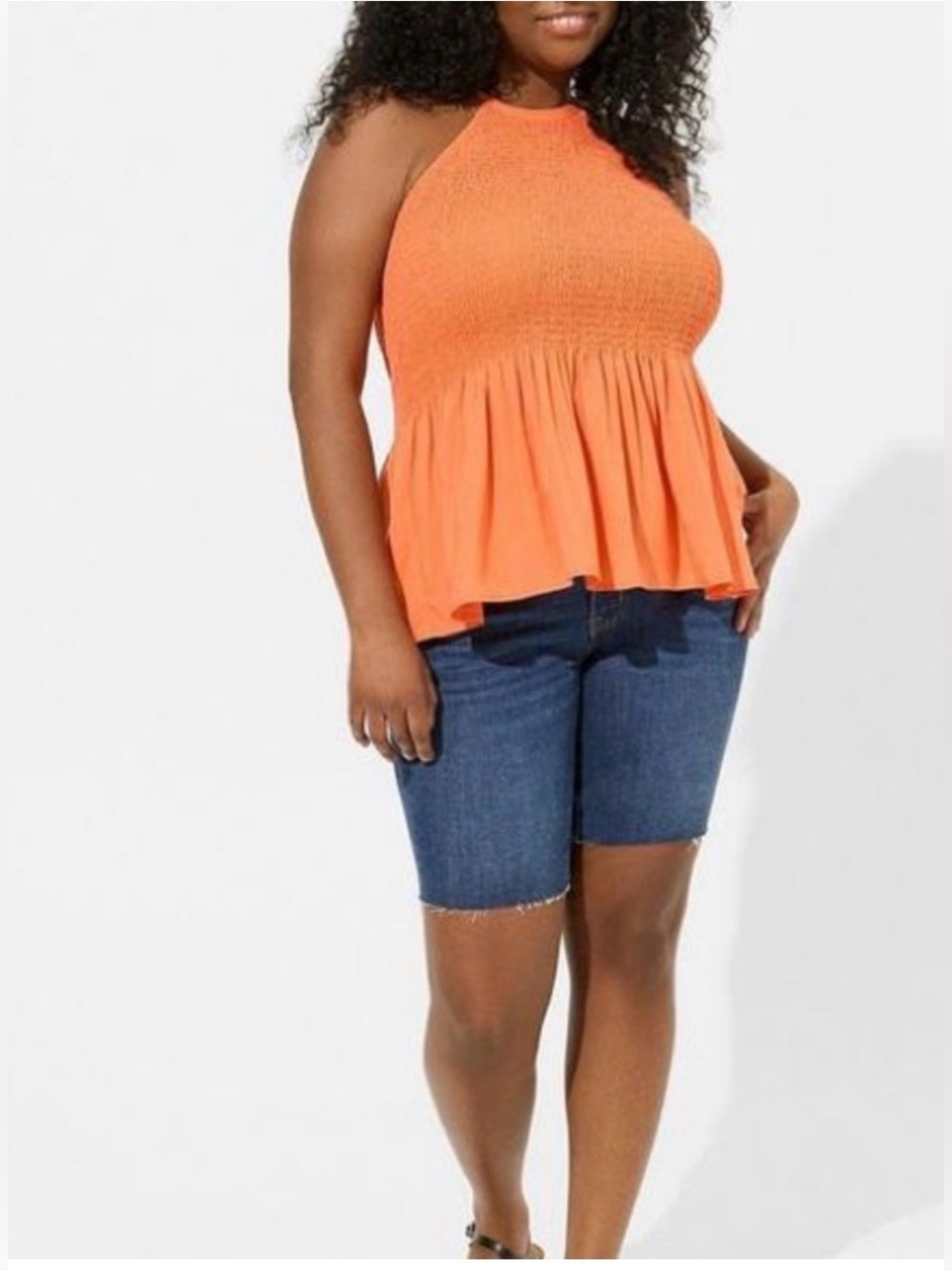 Boho Torrid Smocked Babydoll Tank Top – Orange – 1X/1/14-16